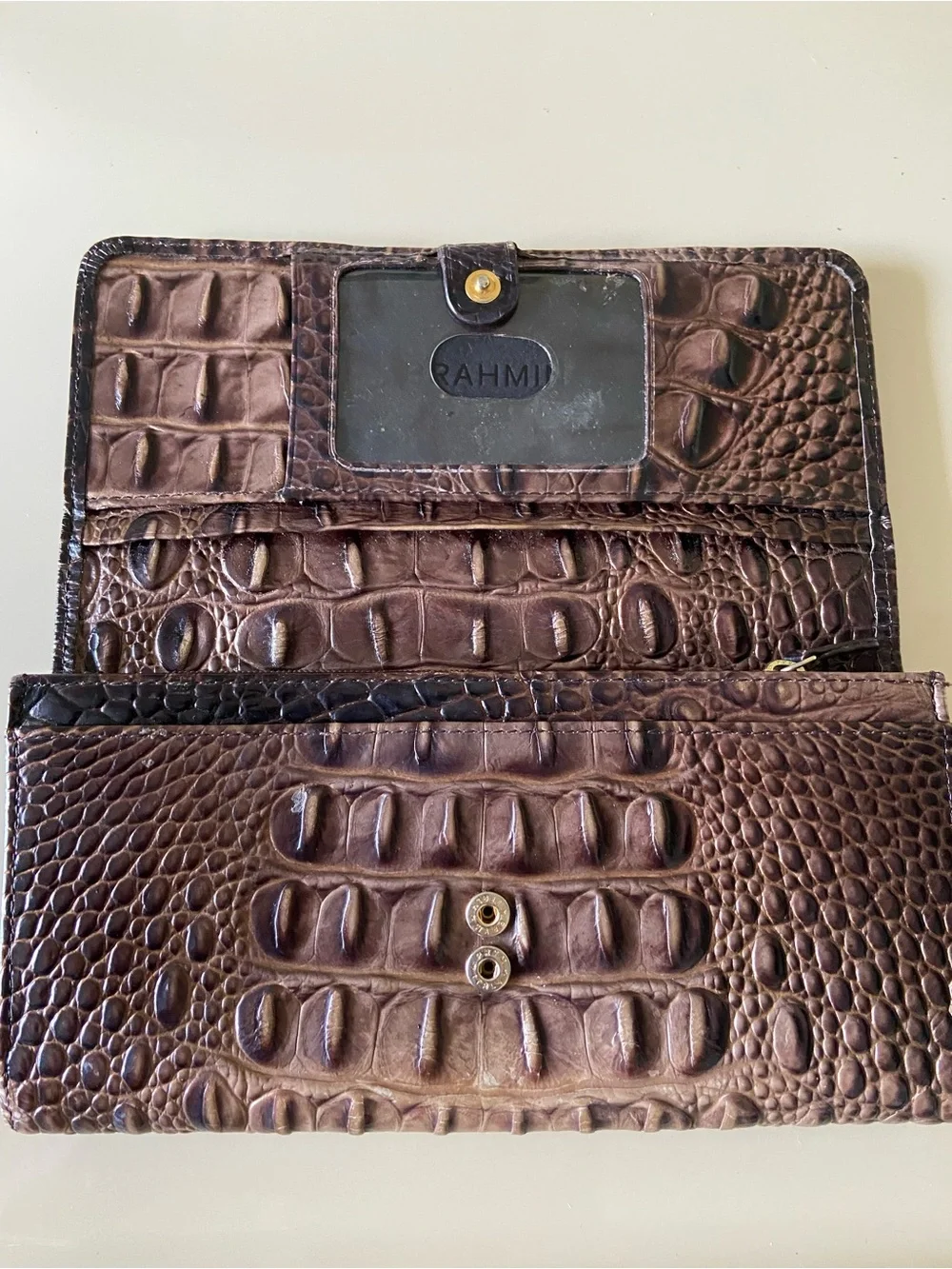 Brahmin Croc-Embossed Leather Card Holder in Dark Brown